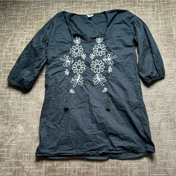 J Crew Black Dress Beach Embroidered - Picture 2 of 5